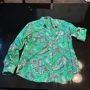 EUC Long Sleeved Green Paisley Shirt